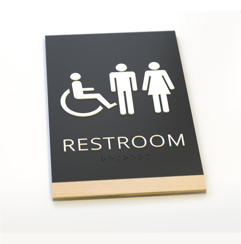 ADA Restroom Signs - 6" x 9.75" Braille Signs with Maple Wood