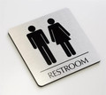 Brushed Metal Restroom Signs and Office Bathroom Name Plates