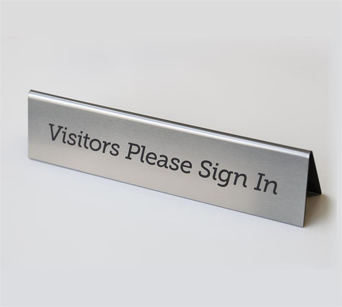 Visitors Please Sign In Tent Signs - Desk and Counter Sign in Signs in Many Color Choices.