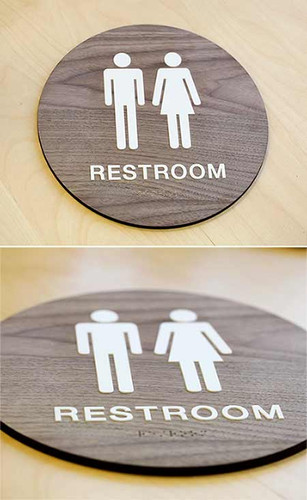 Wood Restroom Signage - ADA Braille. - 9.5" Diameter