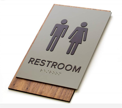 Wooden Restroom and Bathroom Signs with Walnut